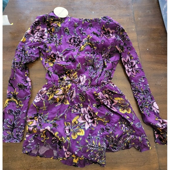 Honey Punch Tops - NWT Honey Punch Anthropologie XS Purple Burn Out Velvet Floral Romper 121751